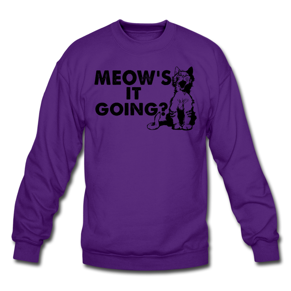 Meow's It Going - Black - Crewneck Sweatshirt - purple