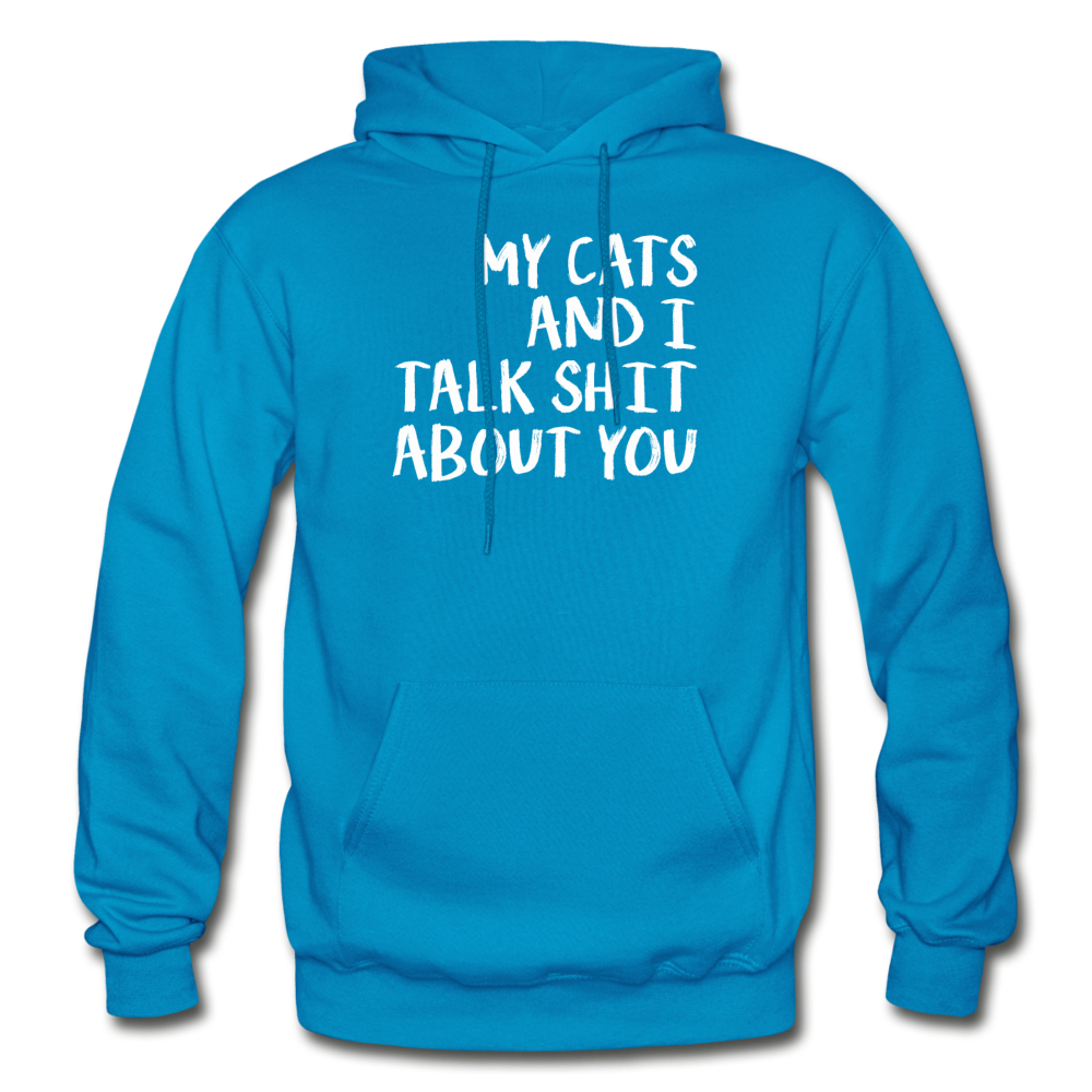 My Cats And I Talk - White - Gildan Heavy Blend Adult Hoodie - turquoise