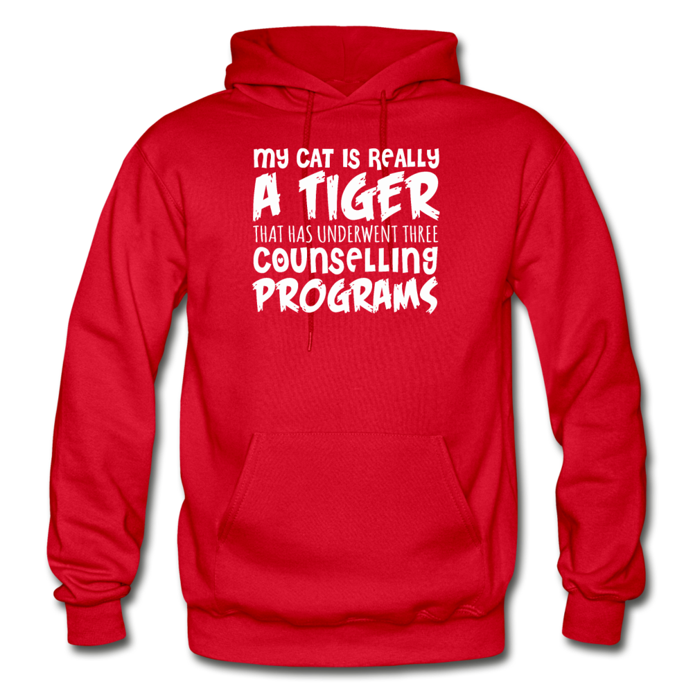 My Cat Is Really A Tiger - White - Gildan Heavy Blend Adult Hoodie - red