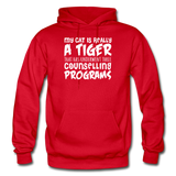 My Cat Is Really A Tiger - White - Gildan Heavy Blend Adult Hoodie - red