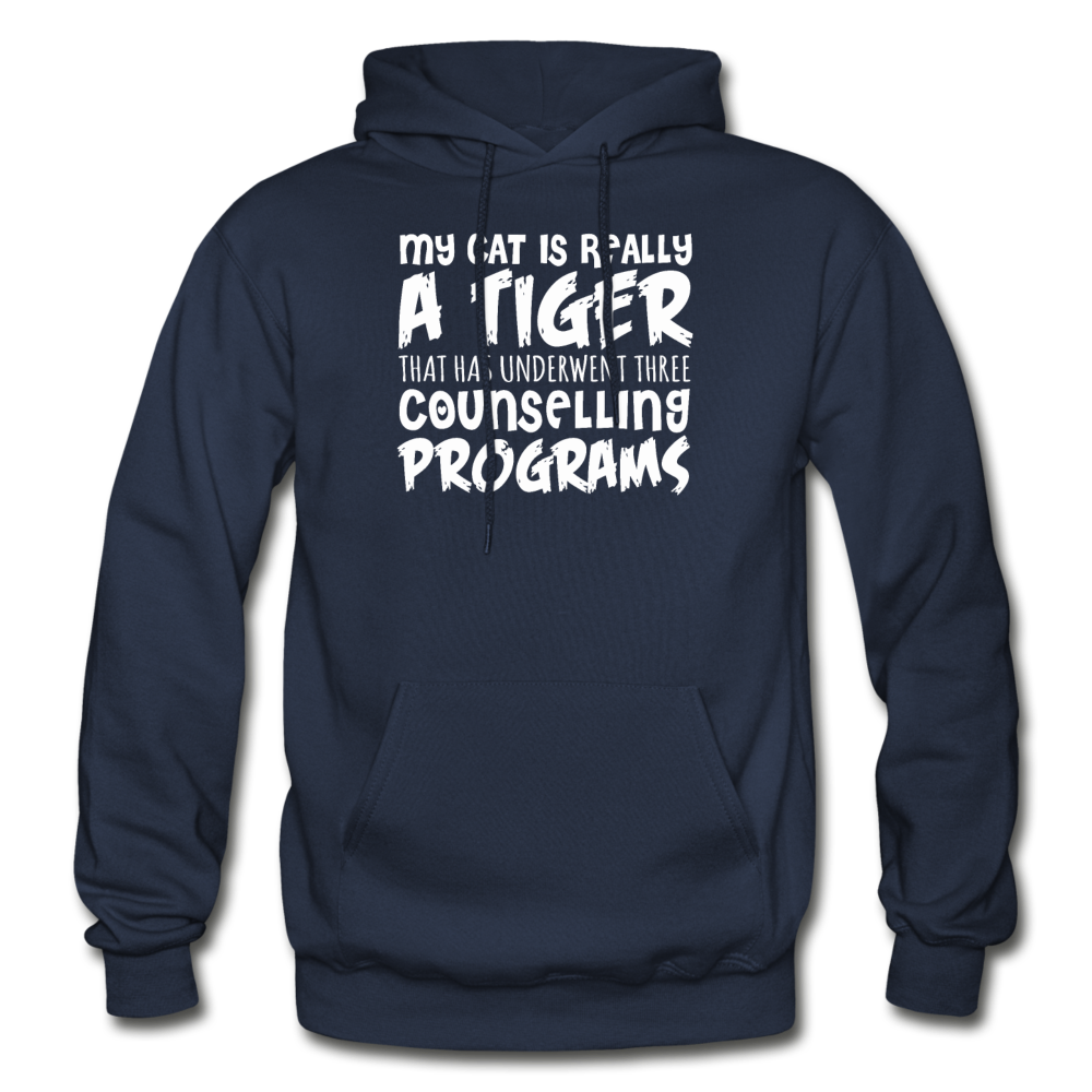 My Cat Is Really A Tiger - White - Gildan Heavy Blend Adult Hoodie - navy