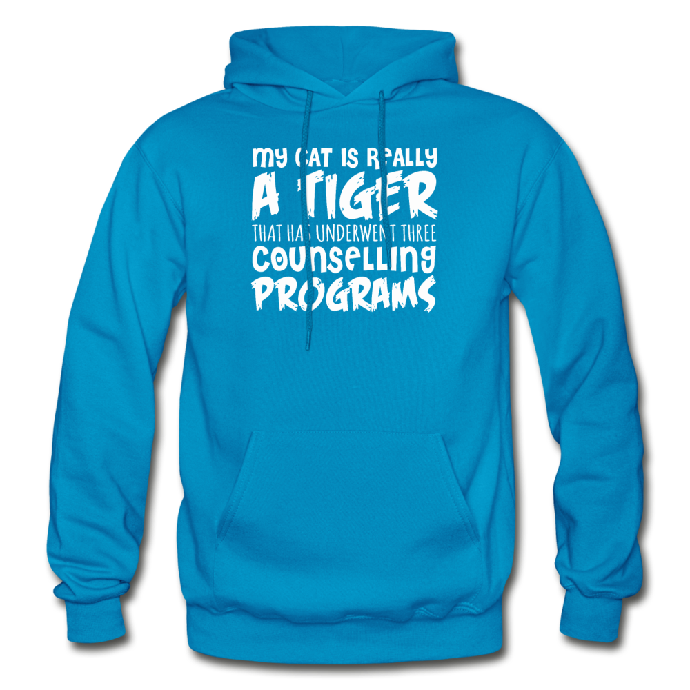 My Cat Is Really A Tiger - White - Gildan Heavy Blend Adult Hoodie - turquoise