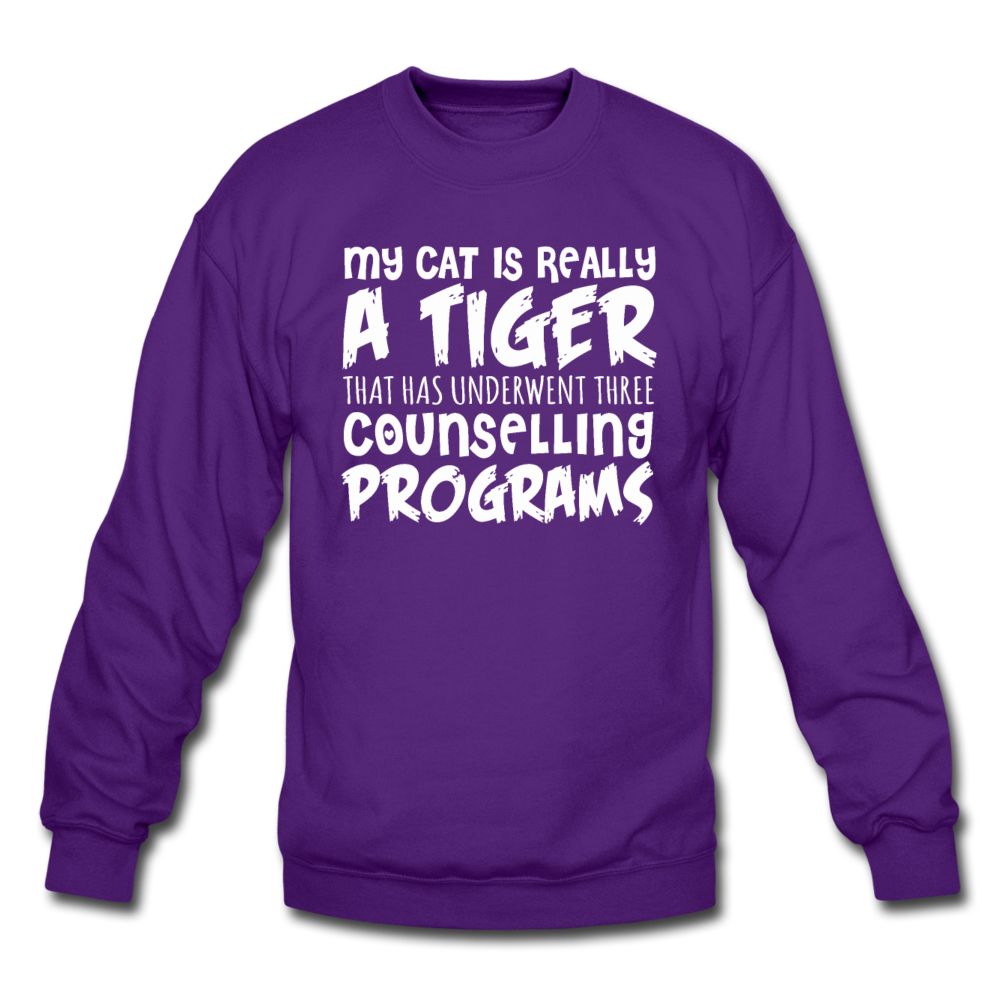 My Cat Is Really A Tiger - White - Crewneck Sweatshirt - purple