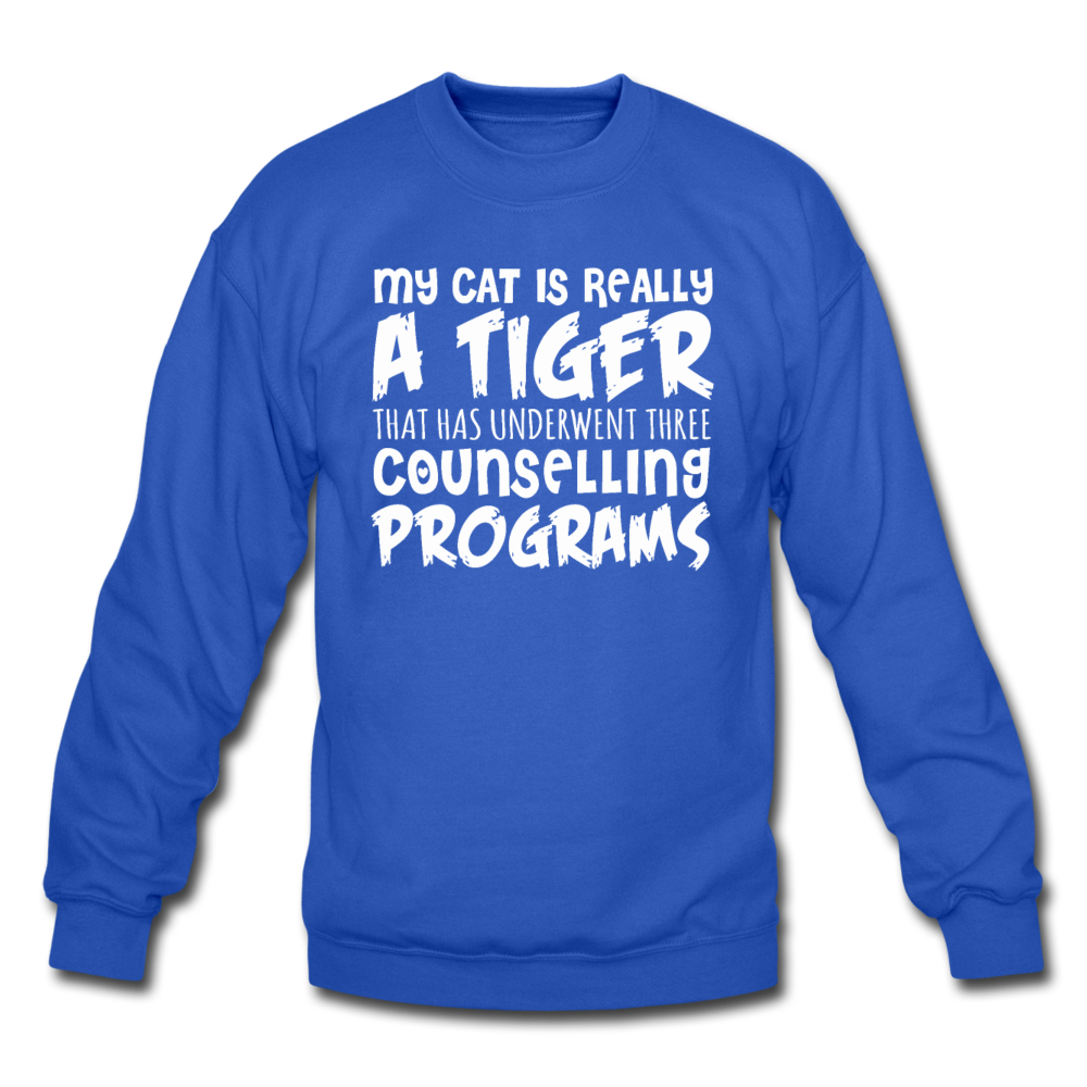 My Cat Is Really A Tiger - White - Crewneck Sweatshirt - royal blue