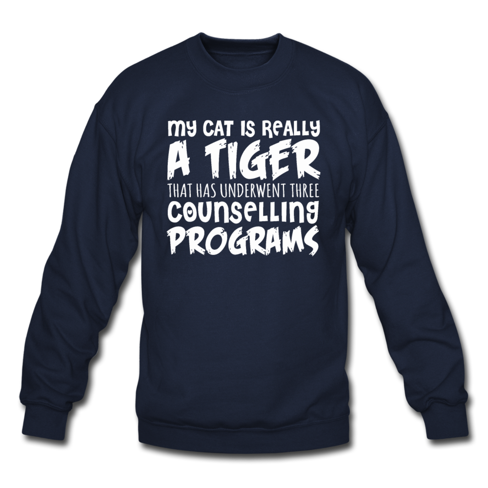 My Cat Is Really A Tiger - White - Crewneck Sweatshirt - navy