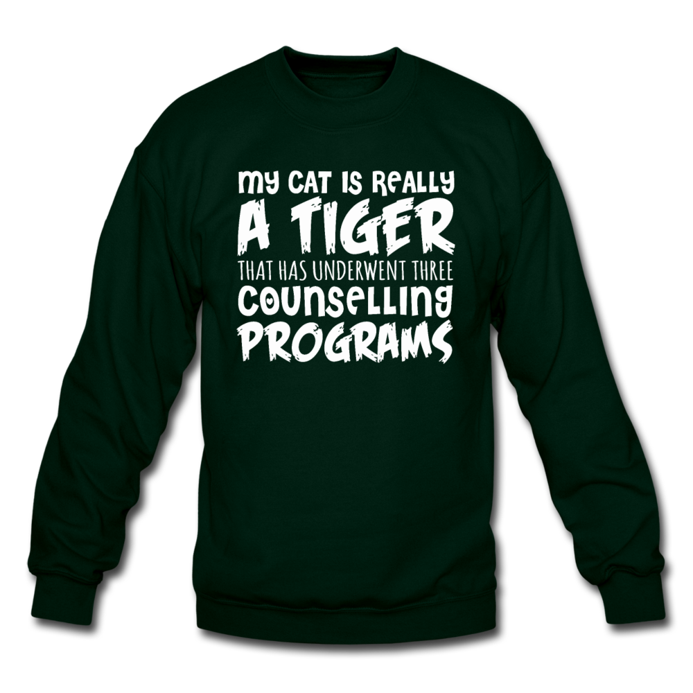 My Cat Is Really A Tiger - White - Crewneck Sweatshirt - forest green