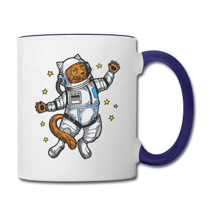 Astronaut Cat - Contrast Coffee Mug - white/cobalt blue