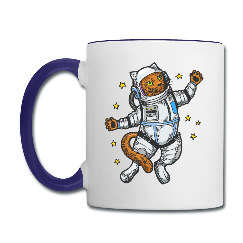 Astronaut Cat - Contrast Coffee Mug - white/cobalt blue