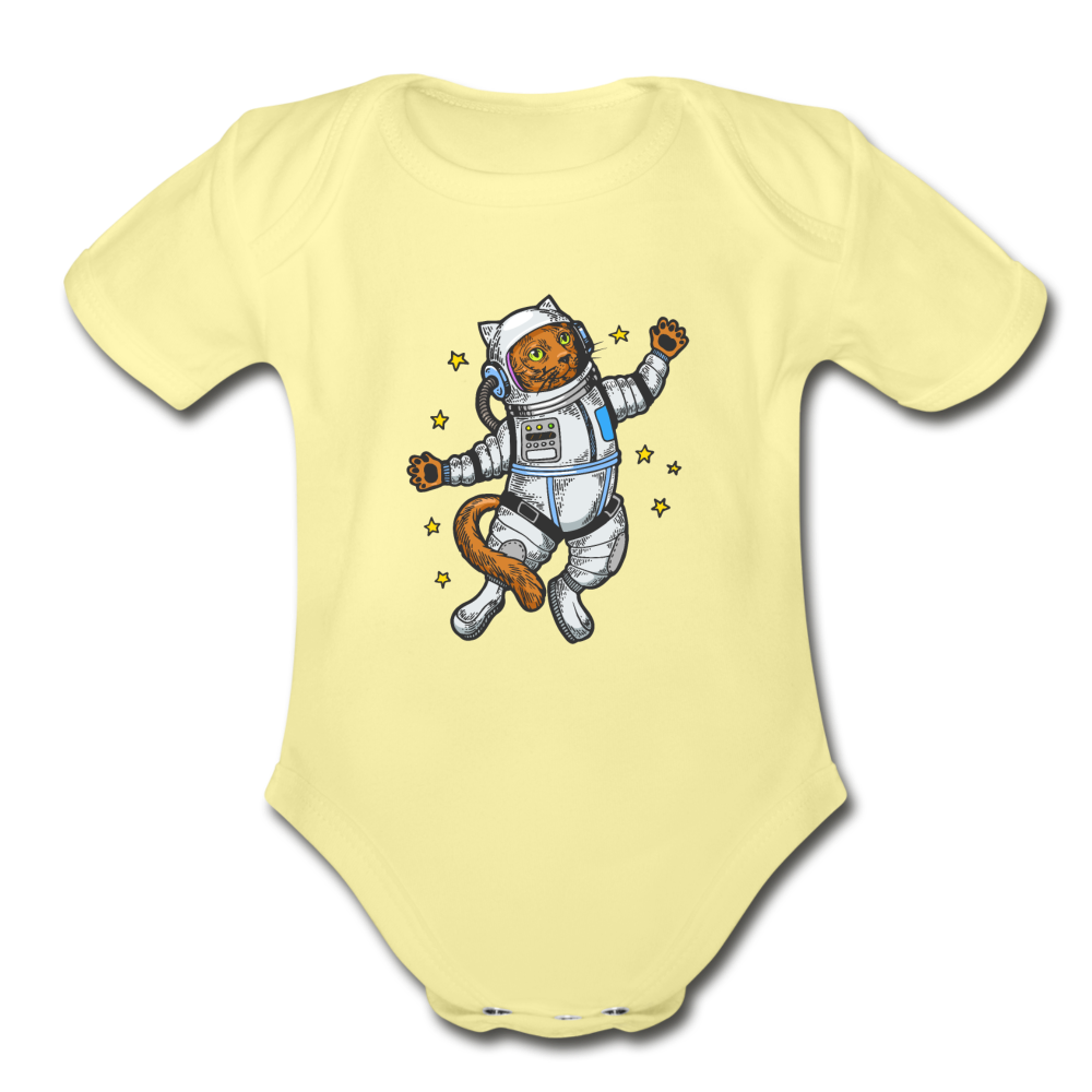 Astronaut Cat - Organic Short Sleeve Baby Bodysuit - washed yellow