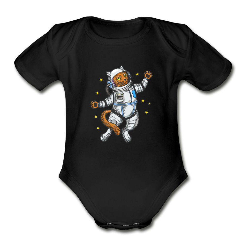 Astronaut Cat - Organic Short Sleeve Baby Bodysuit - black