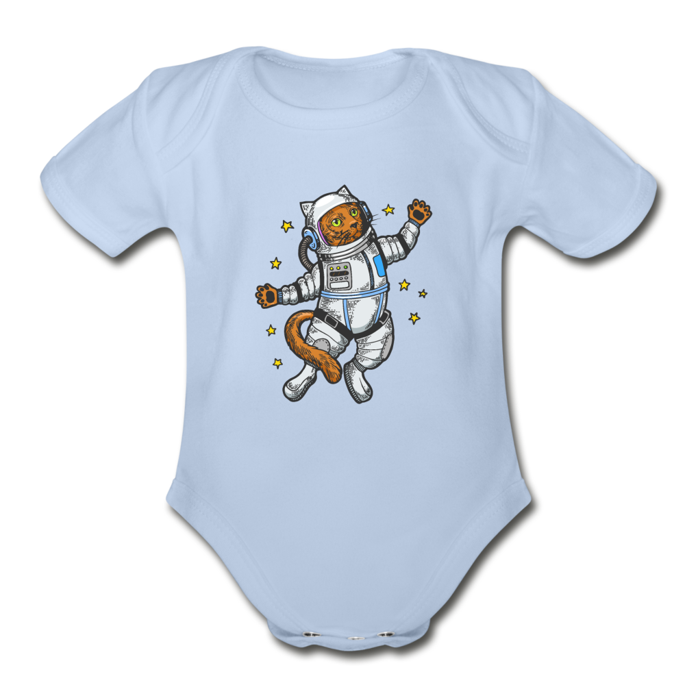 Astronaut Cat - Organic Short Sleeve Baby Bodysuit - sky