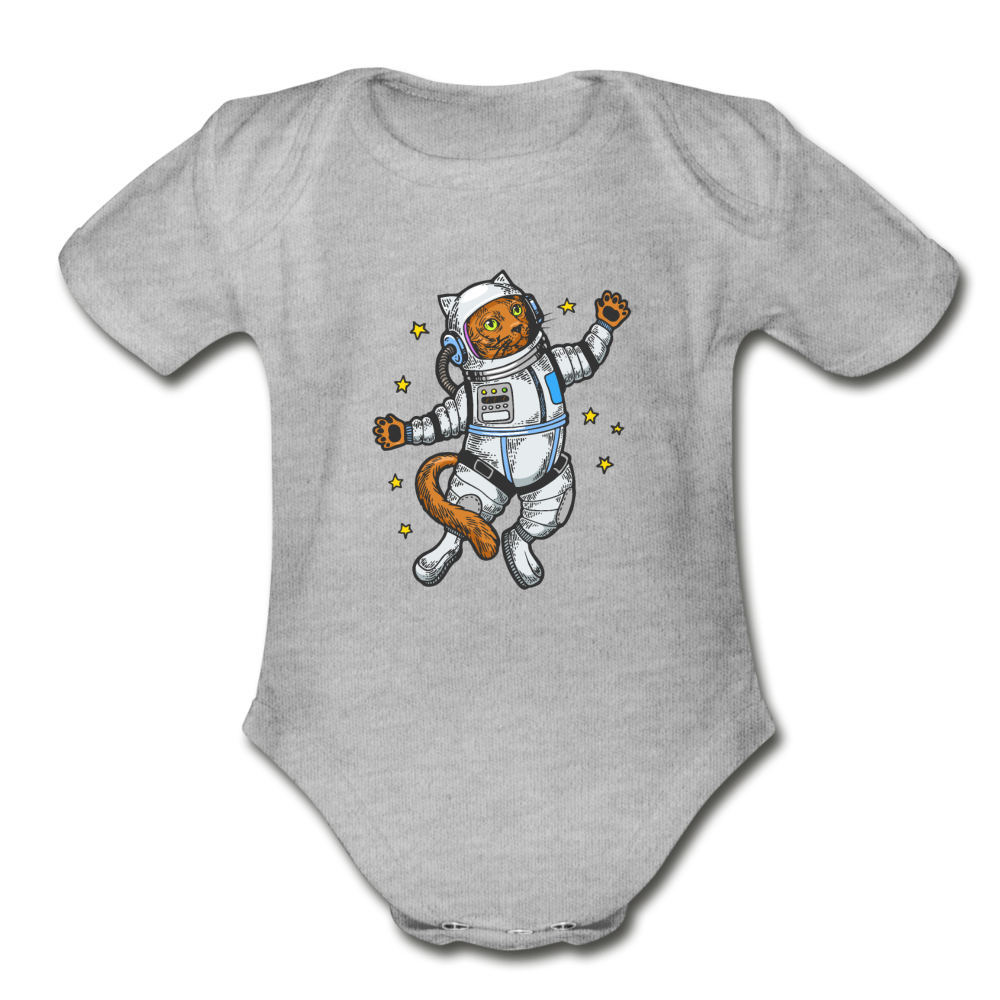 Astronaut Cat - Organic Short Sleeve Baby Bodysuit - heather gray