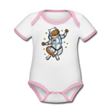 Astronaut Cat - Organic Contrast Short Sleeve Baby Bodysuit - white/pink