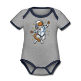 Astronaut Cat - Organic Contrast Short Sleeve Baby Bodysuit - heather gray/navy
