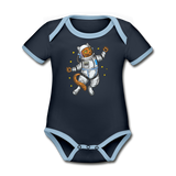 Astronaut Cat - Organic Contrast Short Sleeve Baby Bodysuit - navy/sky