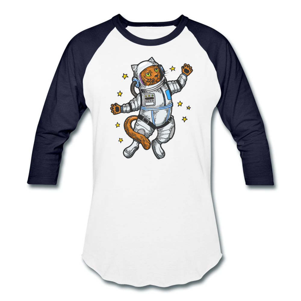 Astronaut Cat - Baseball T-Shirt - white/navy