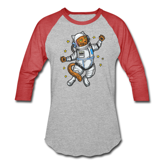 Astronaut Cat - Baseball T-Shirt - heather gray/red