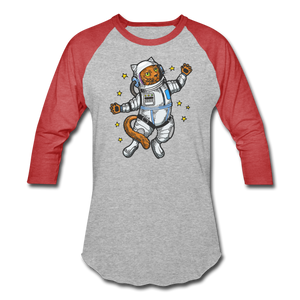 Astronaut Cat - Baseball T-Shirt - heather gray/red