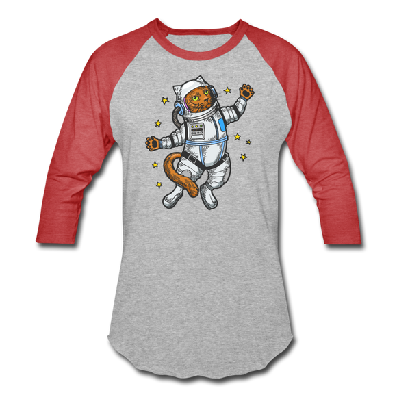Astronaut Cat - Baseball T-Shirt - heather gray/red