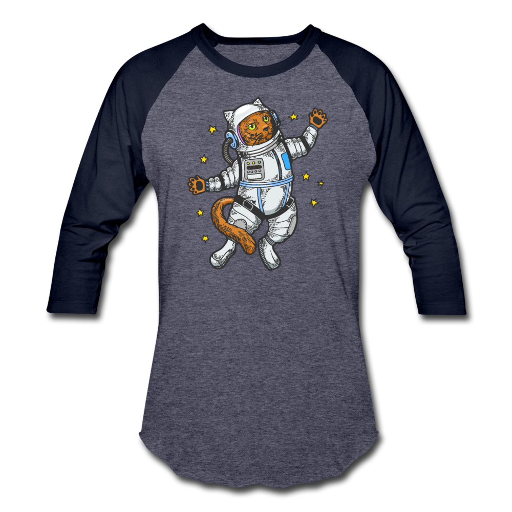 Astronaut Cat - Baseball T-Shirt - heather blue/navy