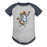 Astronaut Cat - Baseball Baby Bodysuit - heather gray/navy