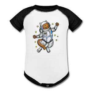 Astronaut Cat - Baseball Baby Bodysuit - white/black
