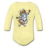 Astronaut Cat - Organic Long Sleeve Baby Bodysuit - washed yellow