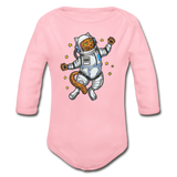 Astronaut Cat - Organic Long Sleeve Baby Bodysuit - light pink