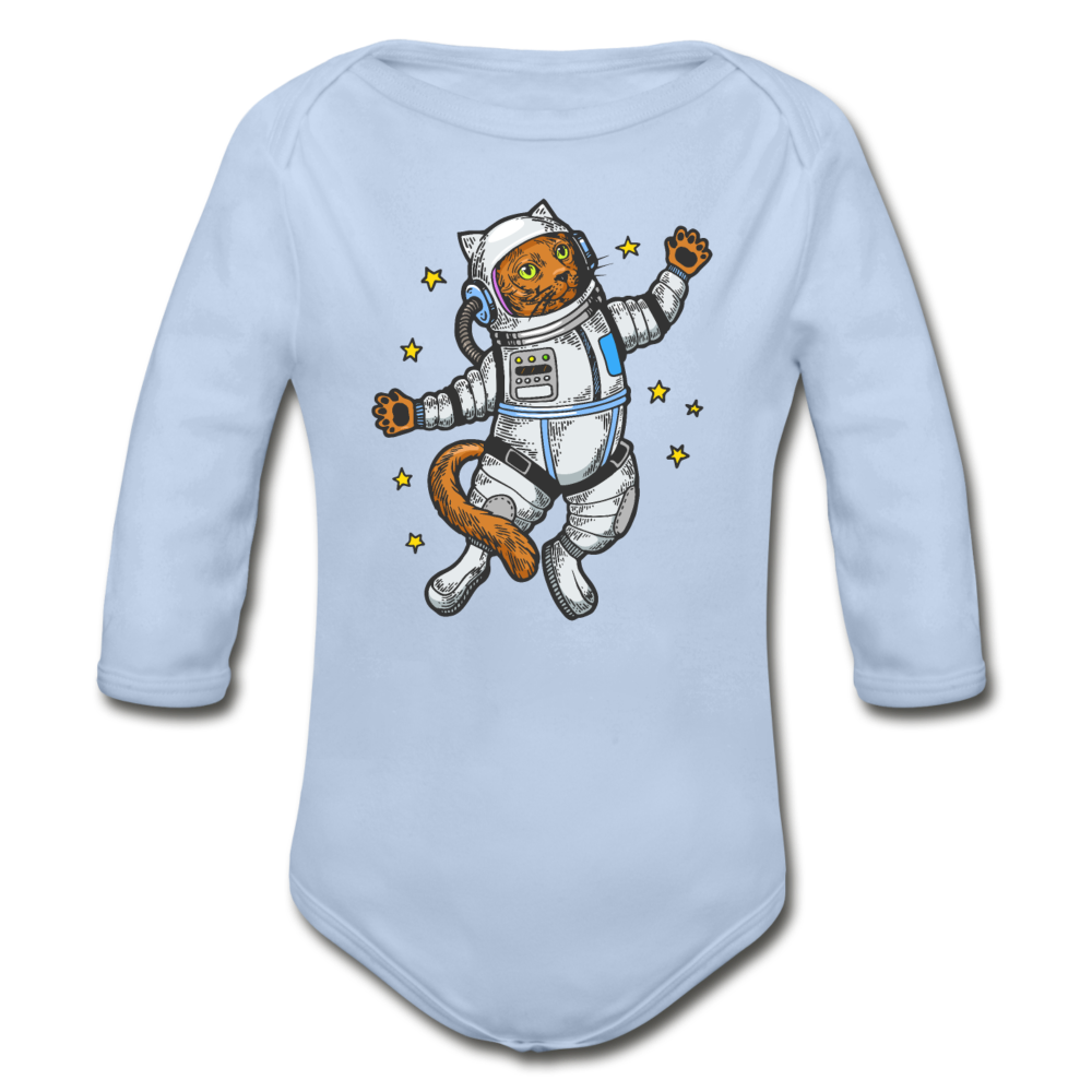 Astronaut Cat - Organic Long Sleeve Baby Bodysuit - sky