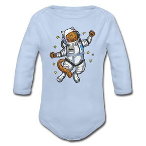 Astronaut Cat - Organic Long Sleeve Baby Bodysuit - sky