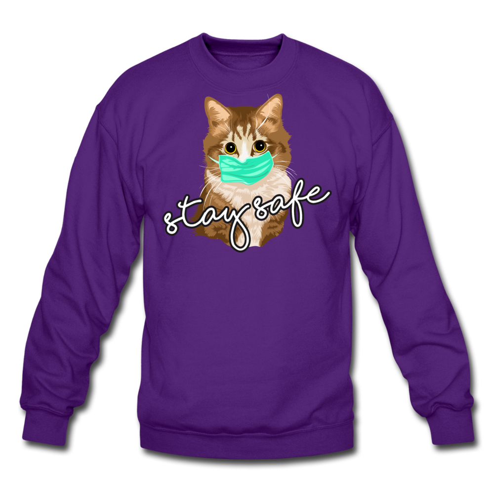 Stay Safe Cat - Crewneck Sweatshirt - purple