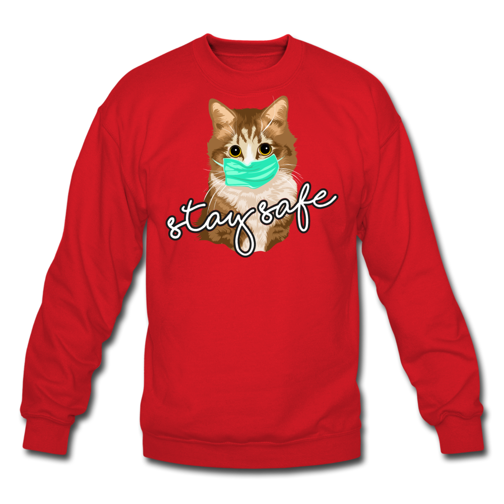 Stay Safe Cat - Crewneck Sweatshirt - red