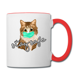 Stay Safe Cat - Contrast Coffee Mug - white/red