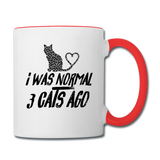 I Was Normal 3 Cats Ago - Black - Contrast Coffee Mug - white/red