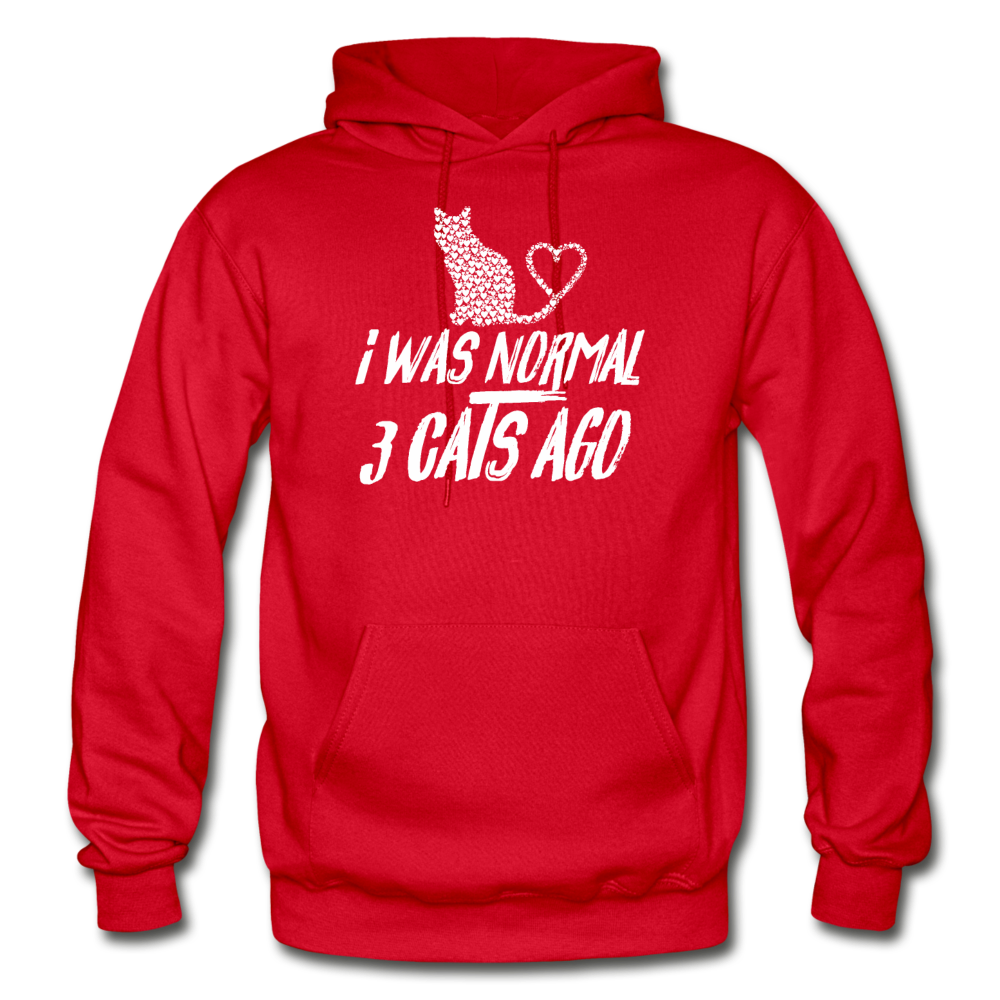 I Was Normal 3 Cats Ago - White - Gildan Heavy Blend Adult Hoodie - red