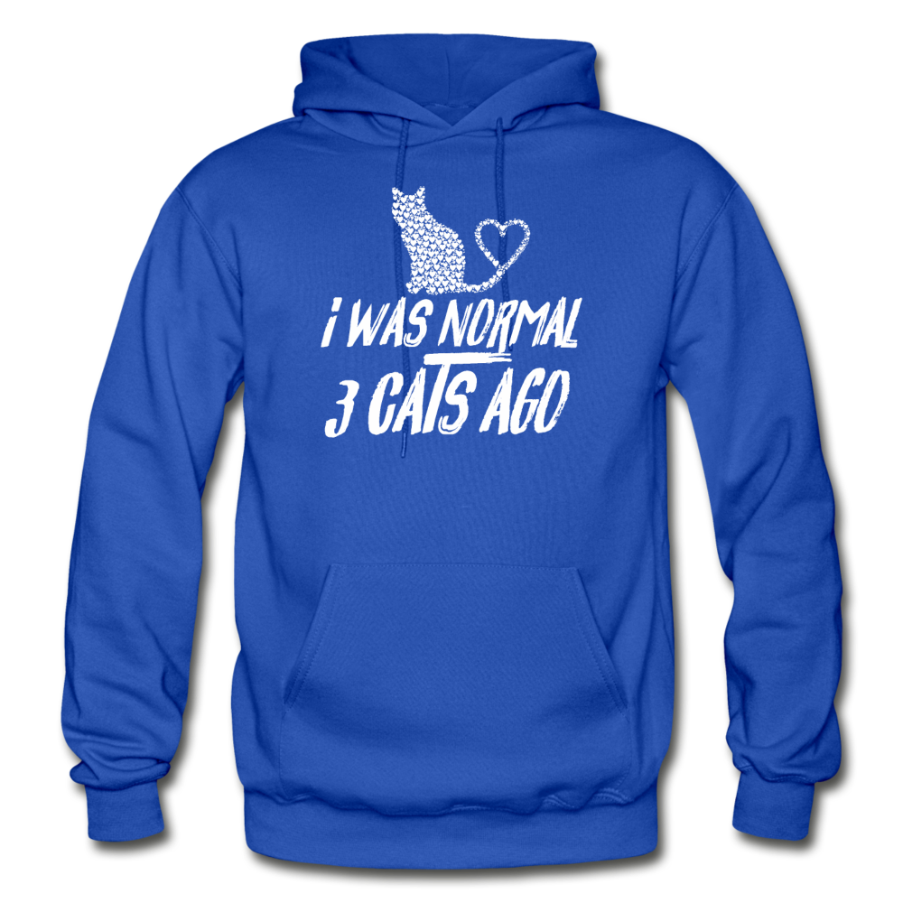 I Was Normal 3 Cats Ago - White - Gildan Heavy Blend Adult Hoodie - royal blue