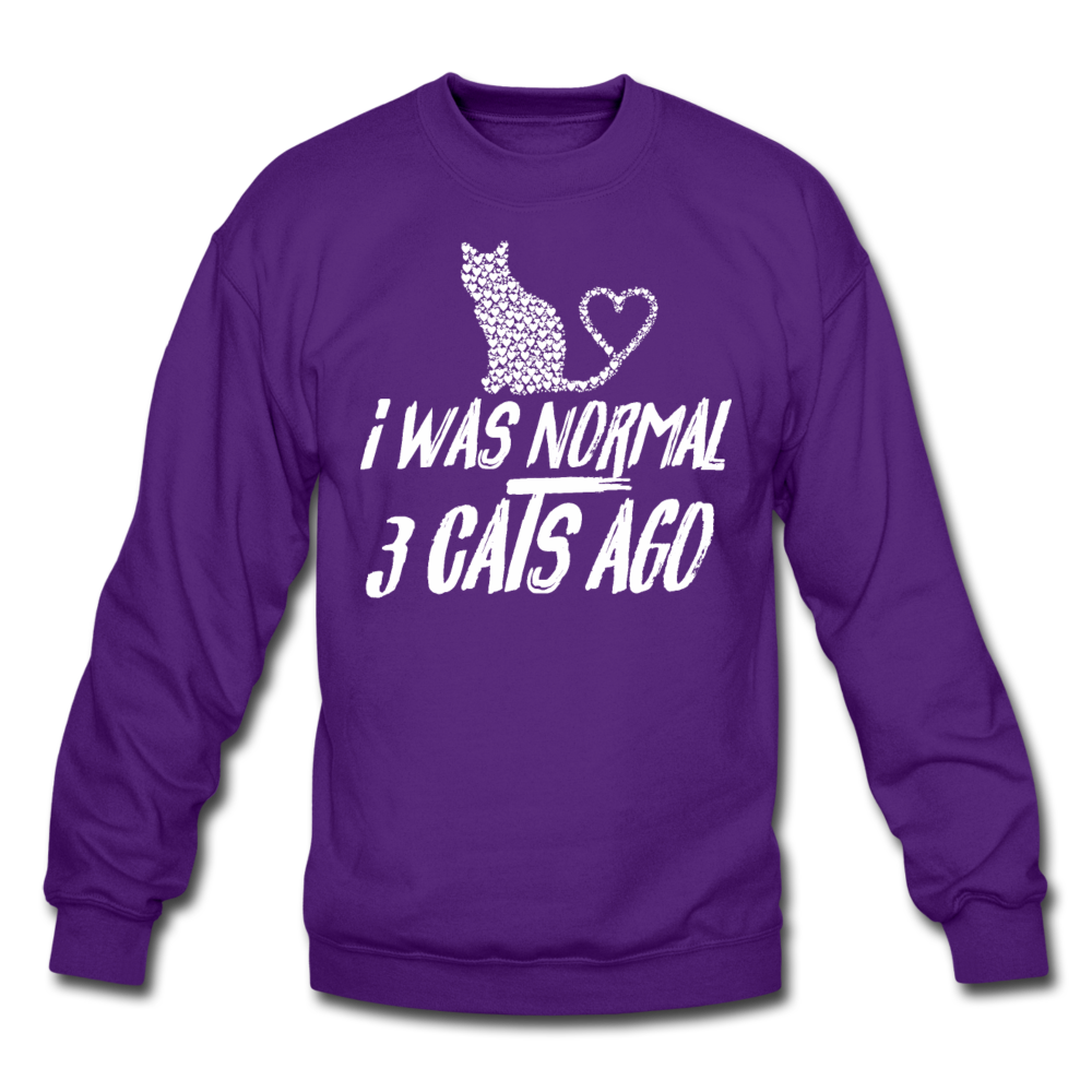 I Was Normal 3 Cats Ago - White - Crewneck Sweatshirt - purple