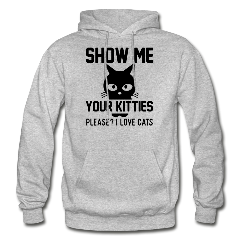 Show Me Your Kitties - Black - Gildan Heavy Blend Adult Hoodie - heather gray