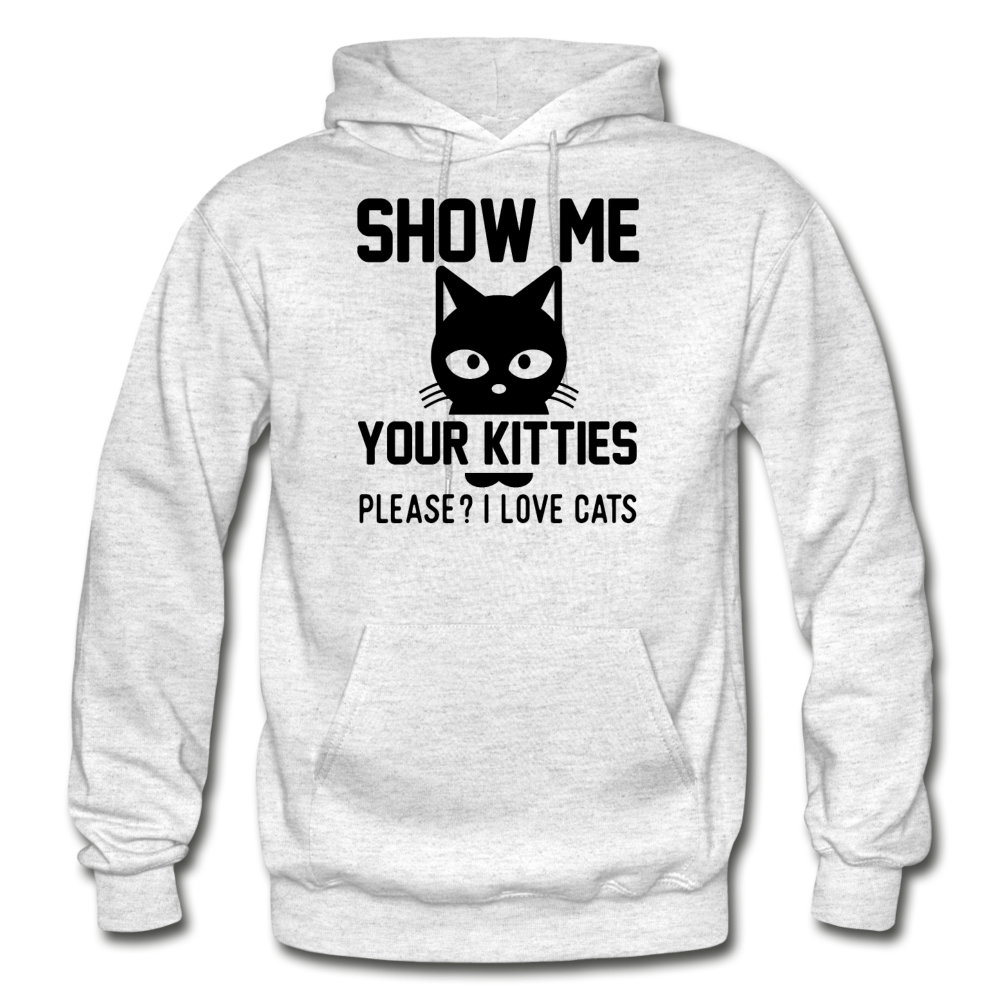 Show Me Your Kitties - Black - Gildan Heavy Blend Adult Hoodie - light heather gray