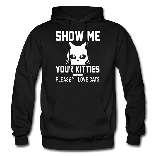 Show Me Your Kitties - White - Gildan Heavy Blend Adult Hoodie - black