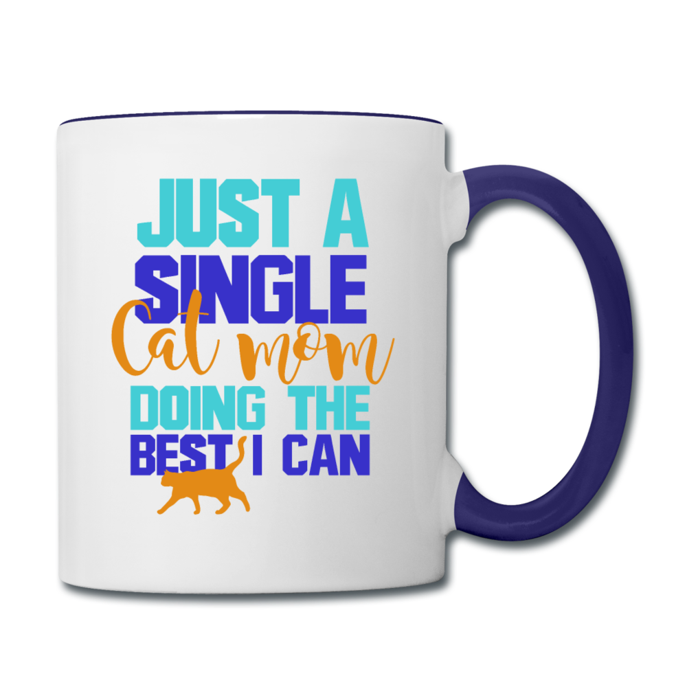 Single Cat Mom - Contrast Coffee Mug - white/cobalt blue