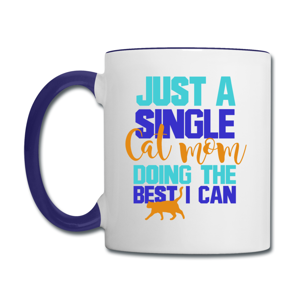 Single Cat Mom - Contrast Coffee Mug - white/cobalt blue