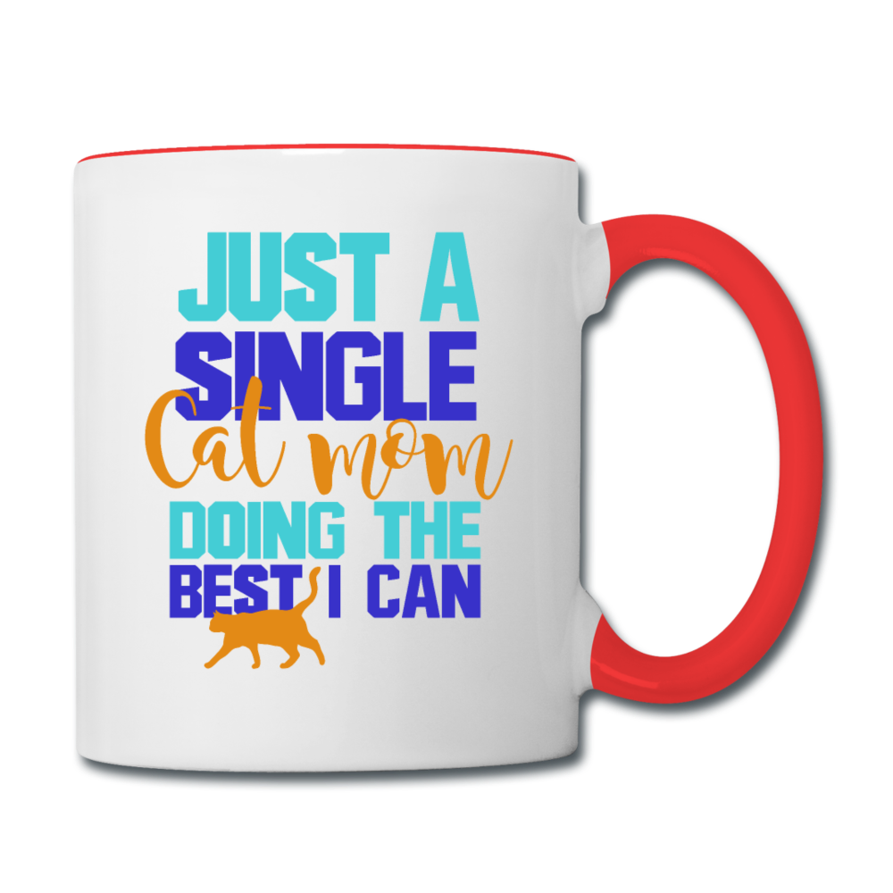 Single Cat Mom - Contrast Coffee Mug - white/red