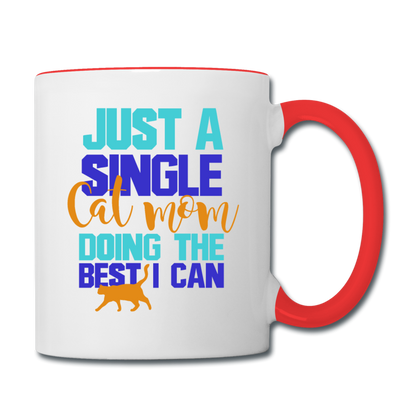 Single Cat Mom - Contrast Coffee Mug - white/red