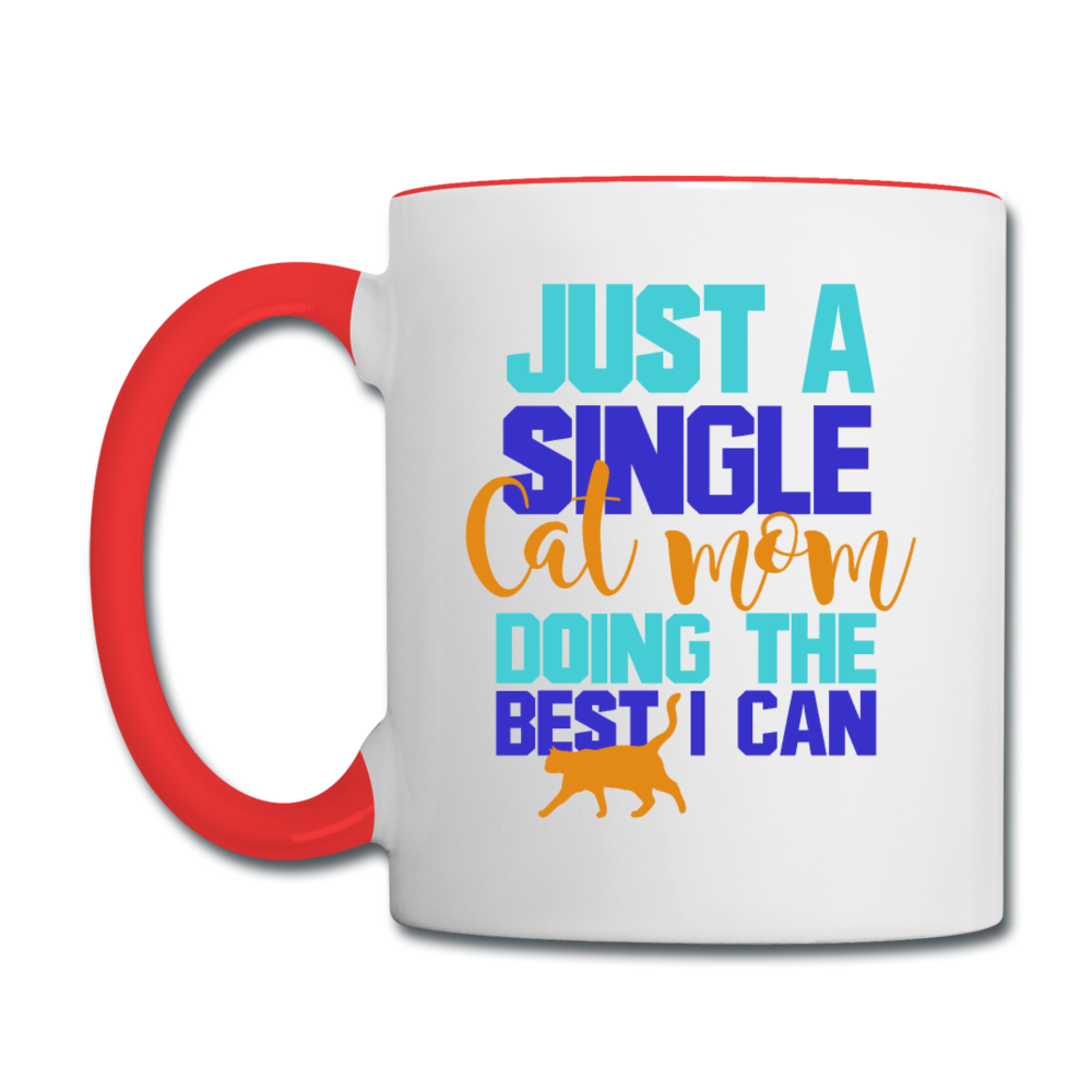 Single Cat Mom - Contrast Coffee Mug - white/red