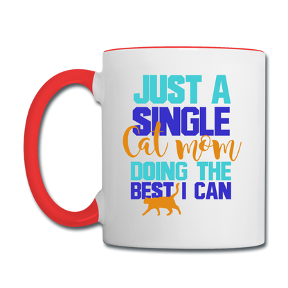 Single Cat Mom - Contrast Coffee Mug - white/red