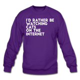 I'd Rather Be Watching Cats - White - Crewneck Sweatshirt - purple