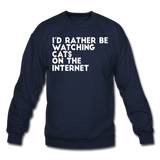 I'd Rather Be Watching Cats - White - Crewneck Sweatshirt - navy