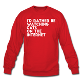 I'd Rather Be Watching Cats - White - Crewneck Sweatshirt - red