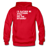 I'd Rather Be Watching Cats - White - Gildan Heavy Blend Adult Hoodie - red